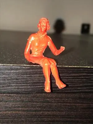 Vintage Dollhouse Figure - Woman Sitting - Red Hard Plastic 30mm Scale • $6