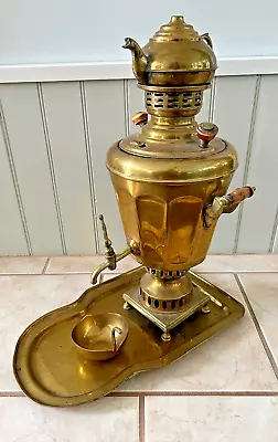 Antique Middle Eastern Hand Made Brass Samovar With Tray And Teapot • $149.95