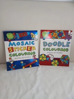 MOSAIC STICKER COLOURING & DOODLE COLOURING BOOKS (1 Of Each) • £4.99