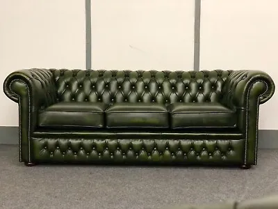 Chesterfield 3 Seater Sofa In Antique Green Leather (Brand New) • £950
