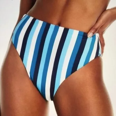 Chelsea28 Women's Retro High Waist Striped Bikini Bottoms Blue Multi Medium $62 • $31