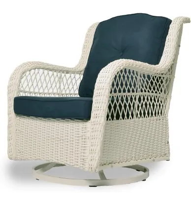 Tortuga Outdoor Rio Vista Swivel Glider Chair Patio Furniture White Wicker Blue • $259.99