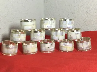 L16 Vintage Mother Of Pearl Inlay Chrome Napkin Rings-Lot Of 12-India-EUC • $32.50