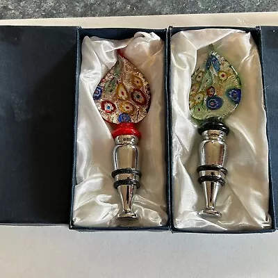 2X Murano Italy Millefiori Glass Wine Stoppers With Original Boxes • $20
