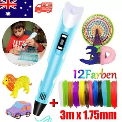 3D Print Pen Drawing Pen+ LCD Screen+ 12 Colors PLA Filaments For Birthday Gifts • $31.89
