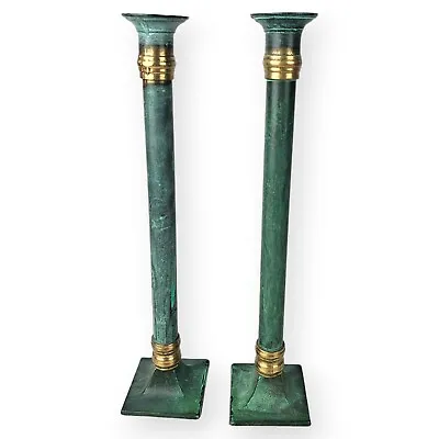 Pair 13  Virginia Metalcrafters New Colonial Style Verdigris Patina Candlesticks • $59.95