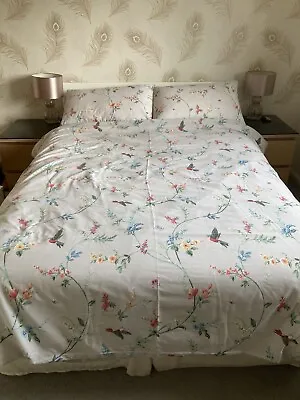 Dreams And Drapes Double Duvet Cover Pillow Cases Set Grey Flowers Birds Multico • £17.50