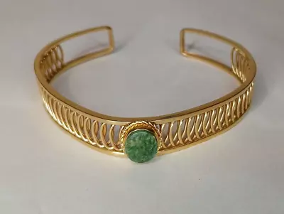 Vintage Van Dell 1/20 12k Gold Filled Green Gemstone Cuff Bracelet 12 Grams • $44.95