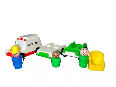 Vintage Fisher Price Little People Lot Cars Ambulance Chair 3 Figures Farmer • $11.04