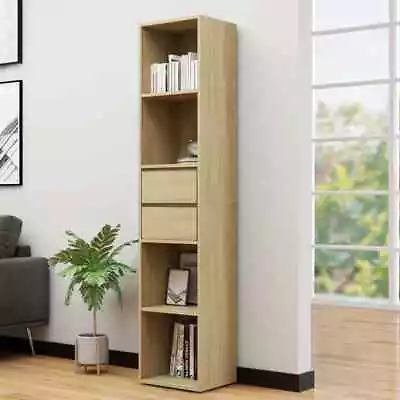 Modern Wooden Tall Narrow Bookcase Book Cabinet With 2 Drawers & Open Shelving • £77.99