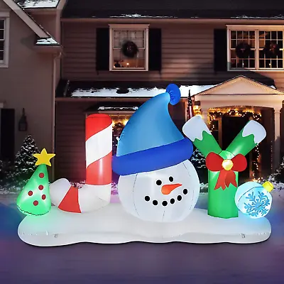 6.9FT Christmas Inflatable Joy Snowman With Christmas Tree Decoration Lighted C • $70.99