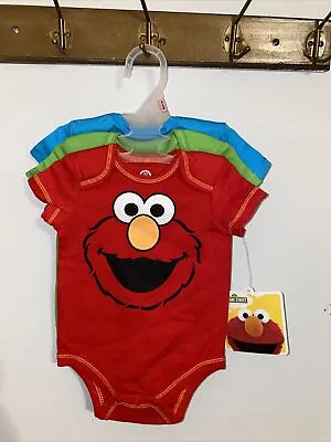 Unisex NWT Sesame Street 3 Pk Bodysuits Cookie Monster Elmo & Grouch Size 0-3 M • $9.99