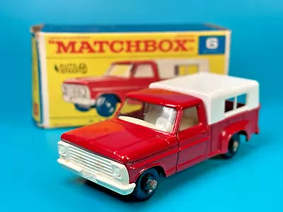 Ford Pick-Up Red Lesney Matchbox #6 BPW W/ Original Box Black Plastic Wheels • $1.25