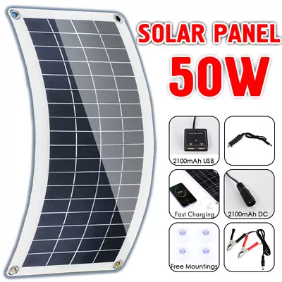 50W Solar Panel Trickle Car Van Boat Caravan Camper 12V Flexible Battery Charger • £16.99