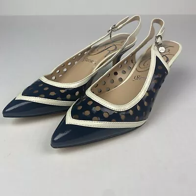 J. Renee Adalyn Women's Size 7.5W Shoes Heels Navy Blue Ivory Pointed Open Back • $14.99