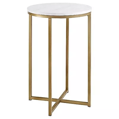 Vivian Glam X Leg Round Side Table Faux White/Gold - Saracina Home • $45.99