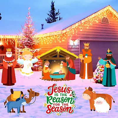 8 Pcs Large Nativity Scene Outdoor Yard Signs With Stake Outdoor Nativity Set F • $26.95