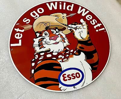 12in ESSO TIGER Wild West Gasoline Oil Vintage Style Heavy Steel Sign Cowboy • $49.99