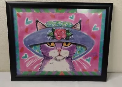 Vintage Cute Cat Wearing A Hat Painting 1993 Signed Framed • $24.50