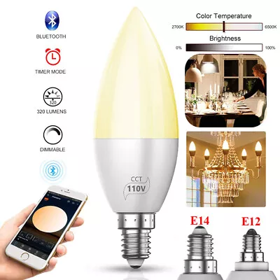 E12 E14 Bluetooth LED Smart Bulb Chandelier Candle Light 4W 110V 220V Spotlight • $12.59