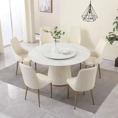59  Sintered Stone Top Dining Table With 31.5  Turntable With 6 PCS PU Chairs US • $2174.99