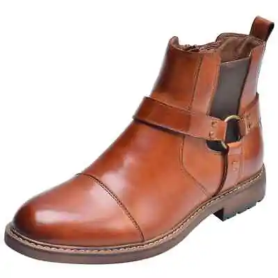 Men's Leather Chelsea Boots Casual Biker Ankle Shoes Brown UK Size 12 RISMART • £32.99