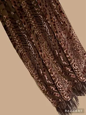 Amtal Pakistan.  Sheer Long Scarf Wrap  Brown With Faux Velvet Fur Waves.  60” • $14.45