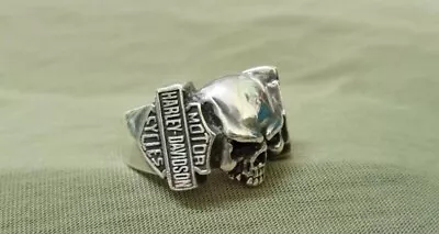 RARE ITEM AMERICAN Vtg Exquisite Biker Skull HD 925 Sterling Silver Ring Size 12 • $285