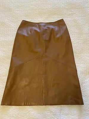 VS2 Vakko Leather Midi Skirt Brown Pencil Skirt Size 12 100% Leather Vintage Y2K • $17.50