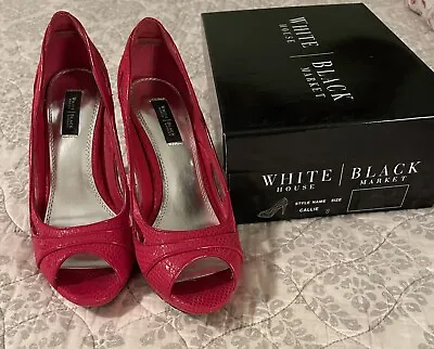 $40 • Buy Womens WHBM  CALLIE  Red Leather Exotic Heels Pumps Shoes Sandals Sz 8