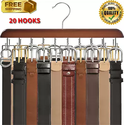 Belt Hanger (Wooden 20Hooks) Closet Organizer For Ties360° Walnut FREE SHIPP • $13.49