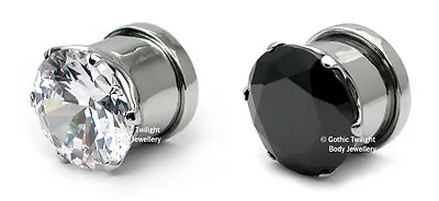 Surgical Steel Flesh Plugs Bling Gem Cz Claw Set Ear Tunnels Stretcher Zirconia • £14