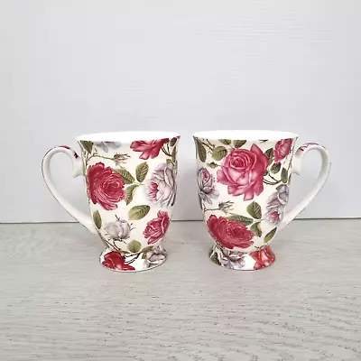 Maxwell & Williams Fine Bone China Tea Rose Set Of 2 Pedestal Mugs 2006 VGC • $29.36