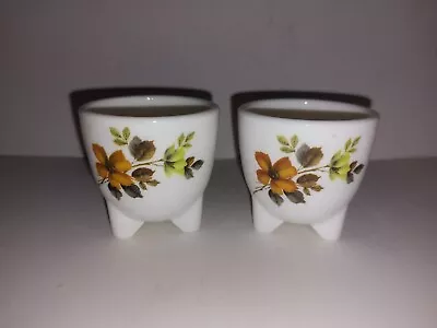 Vtg Pair Footed Egg Cups Arcopal France White Milk Glass Floral Design VGC • $10