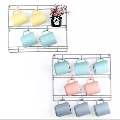 2PCS Metal Wall Mounted Mug Holder Coffee Cup Organizer Rack With 16 Mug Hooks • $19.99