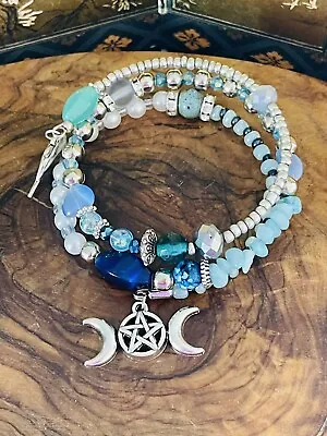 Sea Witch Triple Moon Pagan Wicca Witch Dolphin Bracelet - Amazonite Stones • £6.99