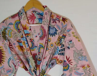 $42.89 • Buy Sale New Hand Block Indian 100% Cotton Kaftan Gown Long Print Kimono Dress Women