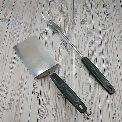 Vtg Foley Short Chrome Spatula FLAWS Meat Serving Fork Black Plastic Handle Lot • $19.59