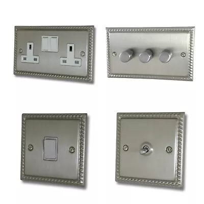 Roped Matt Chrome Satin Nickel MSNW Light Switches Plug Sockets Dimmers TV • £21.65