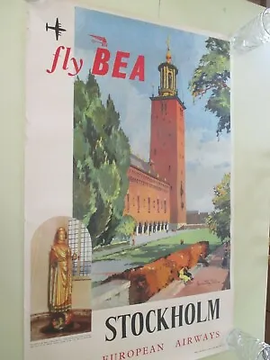 Vtg Original Bea Travel/advertising Poster Fly Bea Stockholm Sweden Rare • $185
