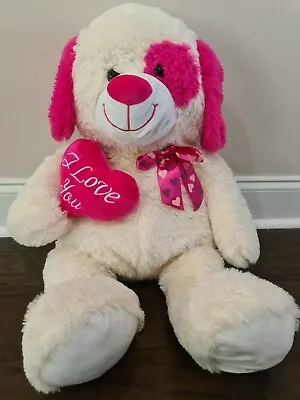 30” Pink Cream I Love You Dog Plush Puppy Heart Bow Stuffed Animal Toy • $19.99