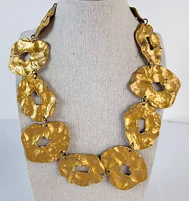 Zara Gold-Tone Hammered Asymmetrical Link Necklace 21  Statement Brutalist • $32