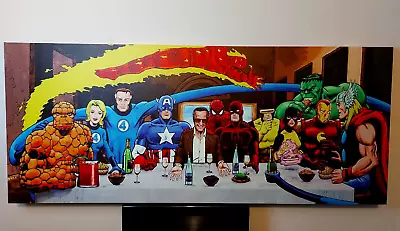 Marvel Stan Lee's Last Supper Large Mounted Canvas Size 120cm X 50cm • £29.99