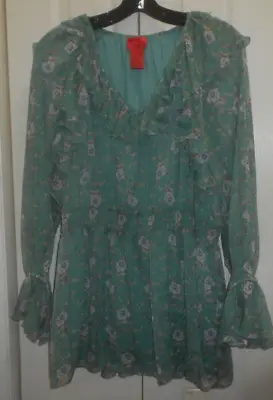 V Cristina Floral Sheer Lined Long Sleeve Blouse Ruffle Elastic Waist Size XL • $12.99