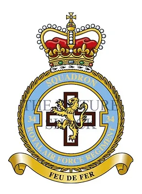 34 SQUADRON RAF REGT CREST ON A METAL SIGN 5 X 7 INCHES. FITS STANDARD FRAME. • £6.99