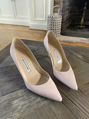 Manolo Blahnik Pointed Toe Pump Nude Heels Pale Pink Size 38.5 BB Patent • $58