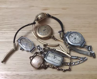Vintage Ladies Watch LOT Parts Fix Gold Filled Deco Awoner Hampden Bulova Gruen  • $28