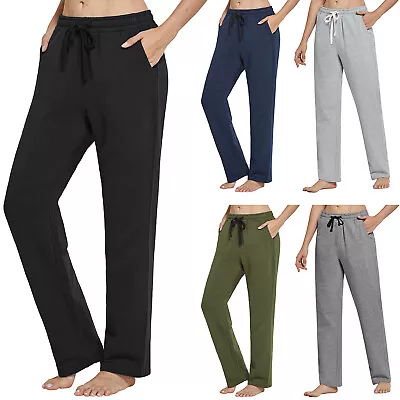 Women Cotton Pants Loose Yoga Sweatpants Pockets Wide Leg Gym Pajama Sweatpants • $28.49