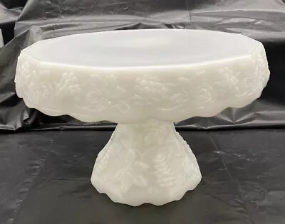 Vintage Grapevine Milk Glass 10 Inch Cake/Dessert Pedestal Plate 7 Inches Tall ￼ • $25.10