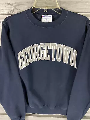 Vtg Champion Georgetown Hoyas Navy Blue Long Sleeve Crewneck Sweatshirt Mens XS • $13.39